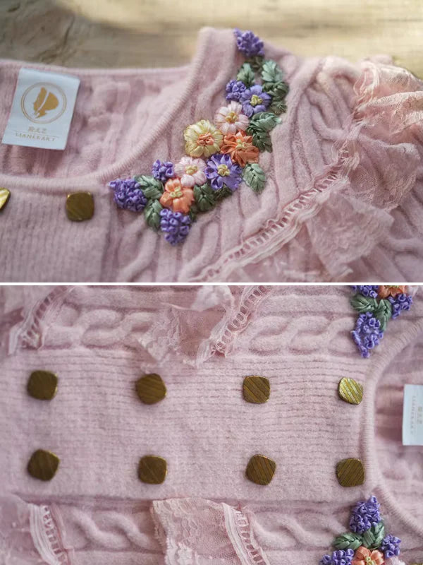 Delicate Floral Embroidered Ruffle Cardigan