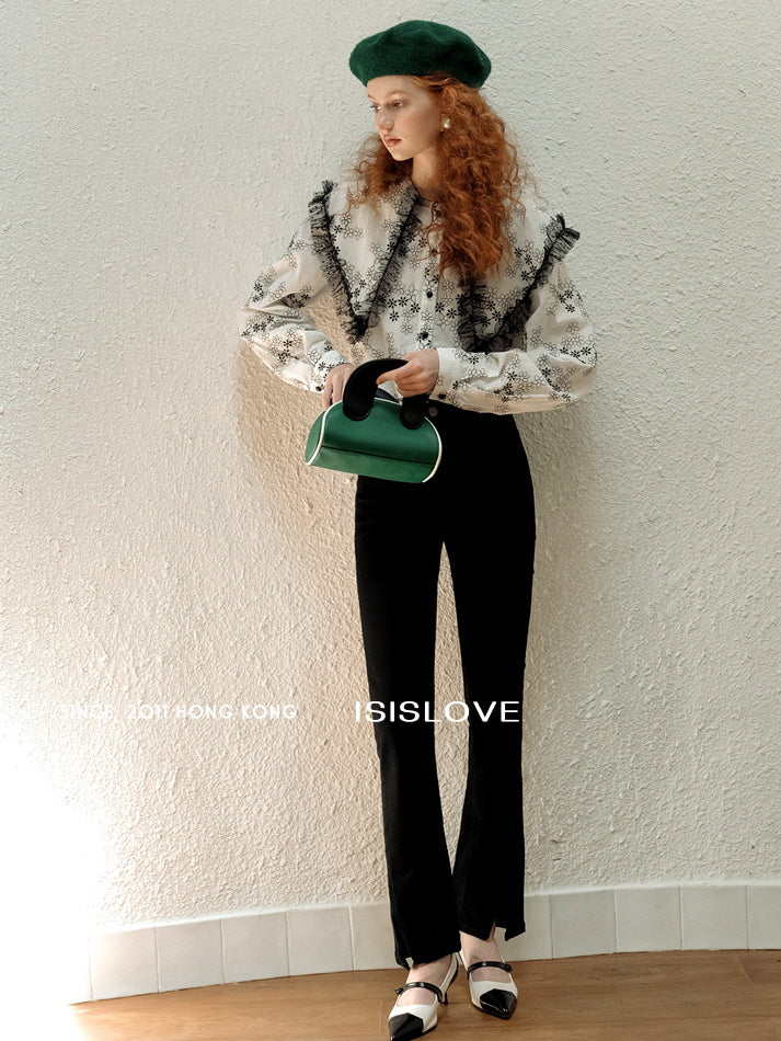 Ruffled Floral Embroidered Blouse