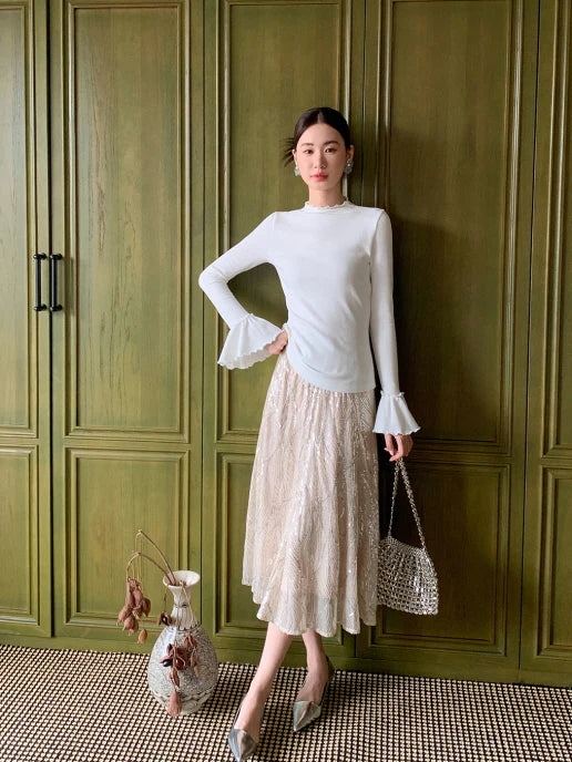 Champagne Sequin A-Line Skirt