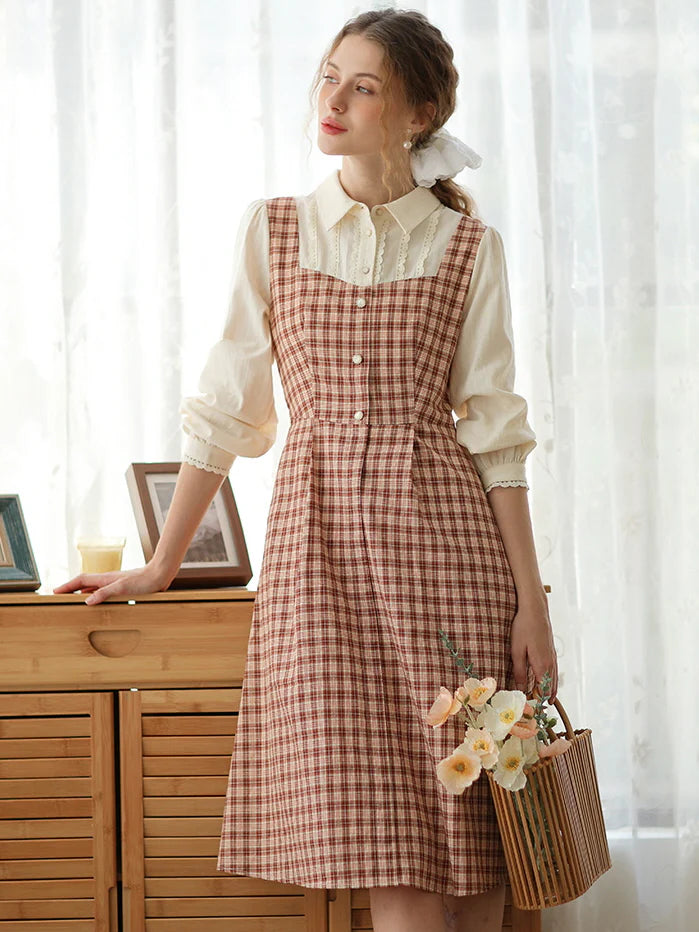 Vintage-Inspired Plaid Pinafore Dress