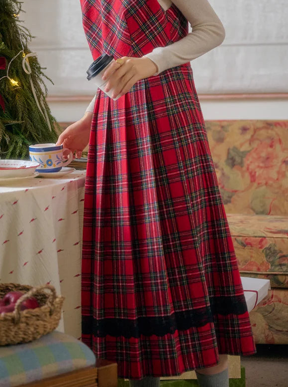 Classic Red Tartan Plaid Sleeveless Dress