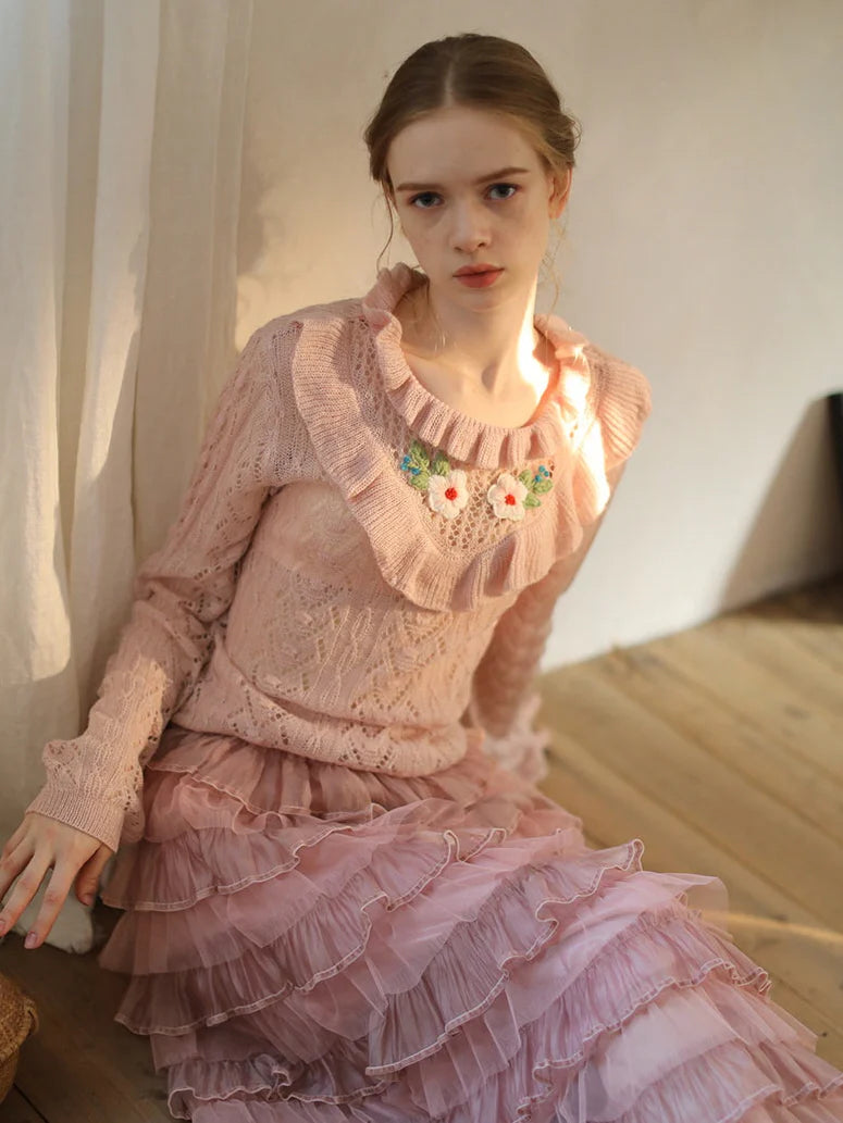 Delicate Blossom Lace Knit Sweater