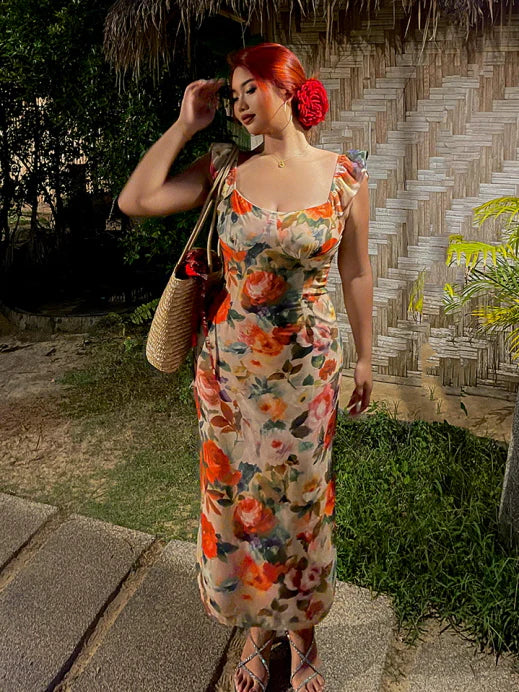 Tropical Sunset Watercolor Floral Dress