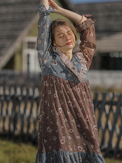 Autumn Patchwork Chiffon Dress