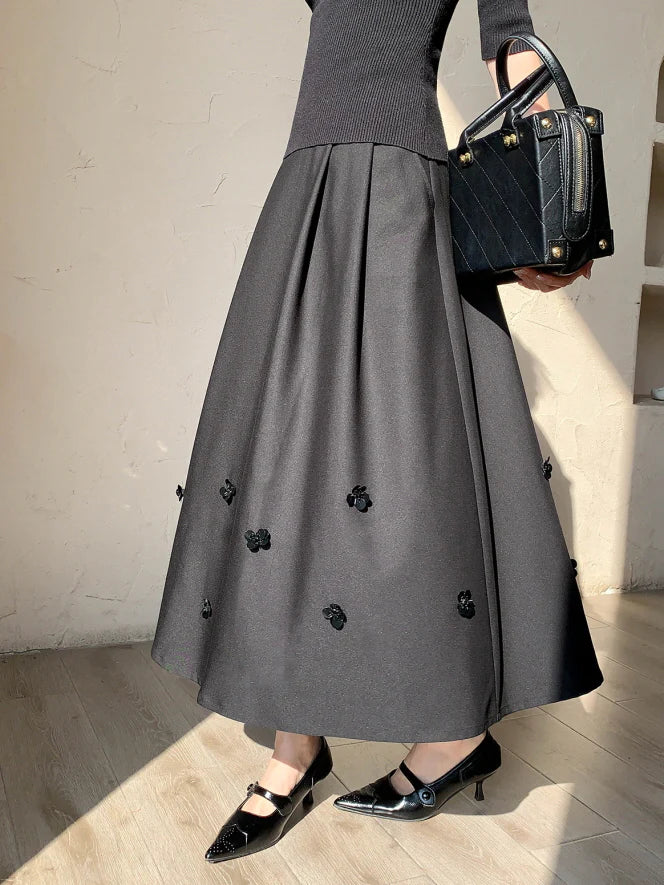 Black Vintage Floral Accent Skirt