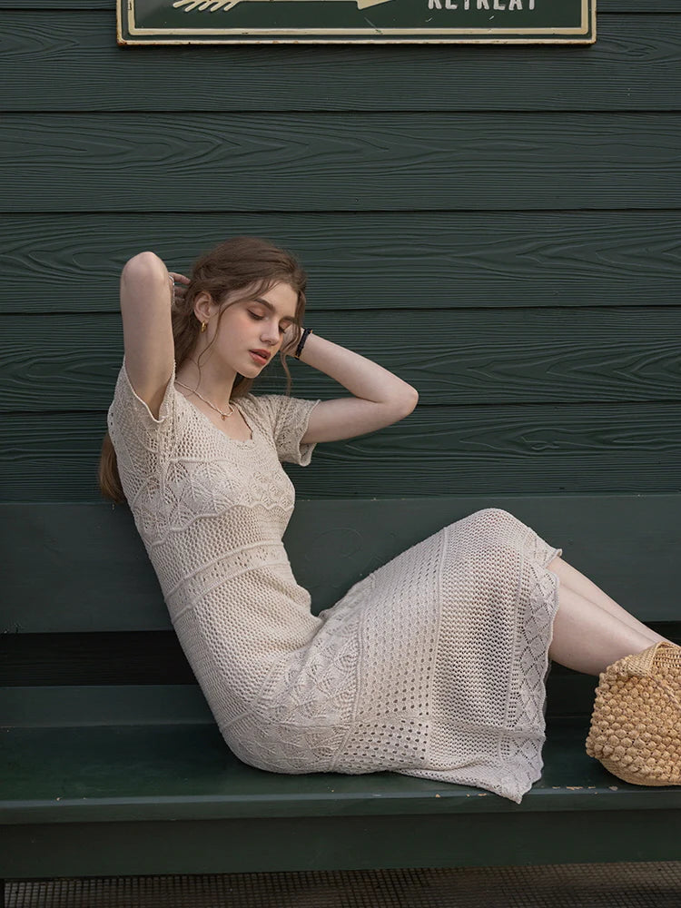 Serene Garden Crochet Ivory Dress