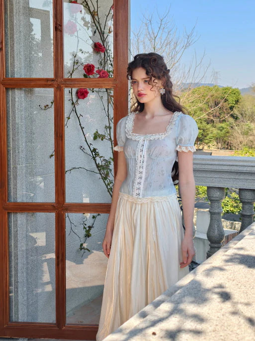 Whimsical Floral Lace-Up Corset Top