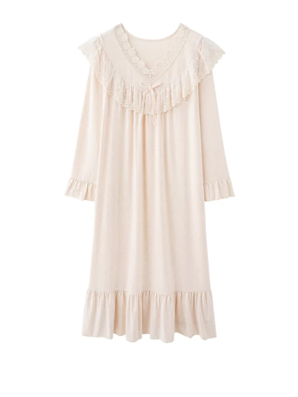 Beige Elegance Lace Nightgown