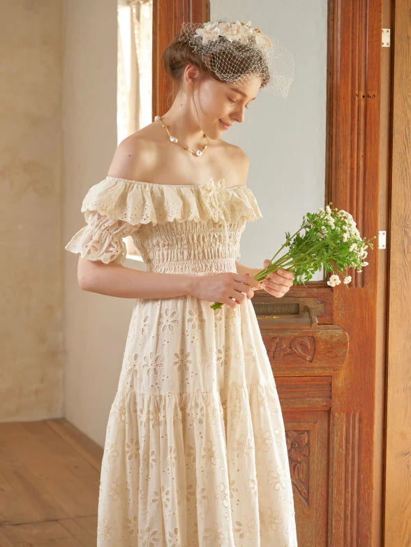 Ruffle Neckline Vintage Daisy Garden Dress
