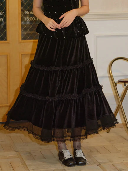 Midnight Velvet Tiered Skirt
