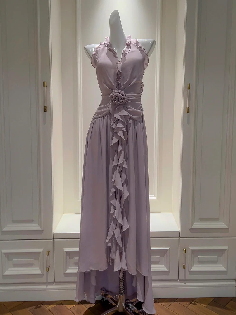 Lilac Rose Ruffle Chiffon Dress