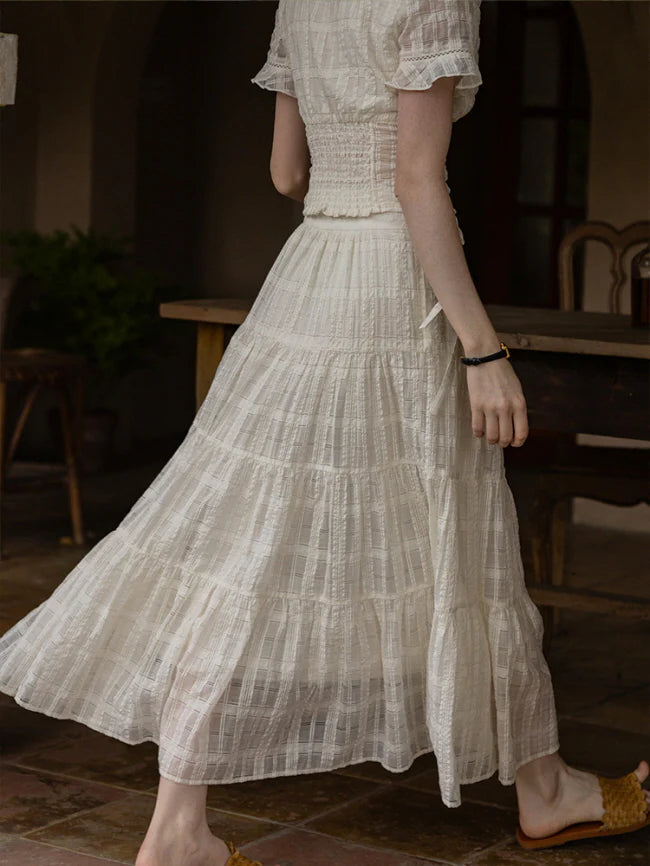 Vintage Textured Cotton Blouse & Skirt