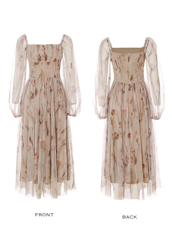 Dusky Floral Dream Puff Sleeve Dress