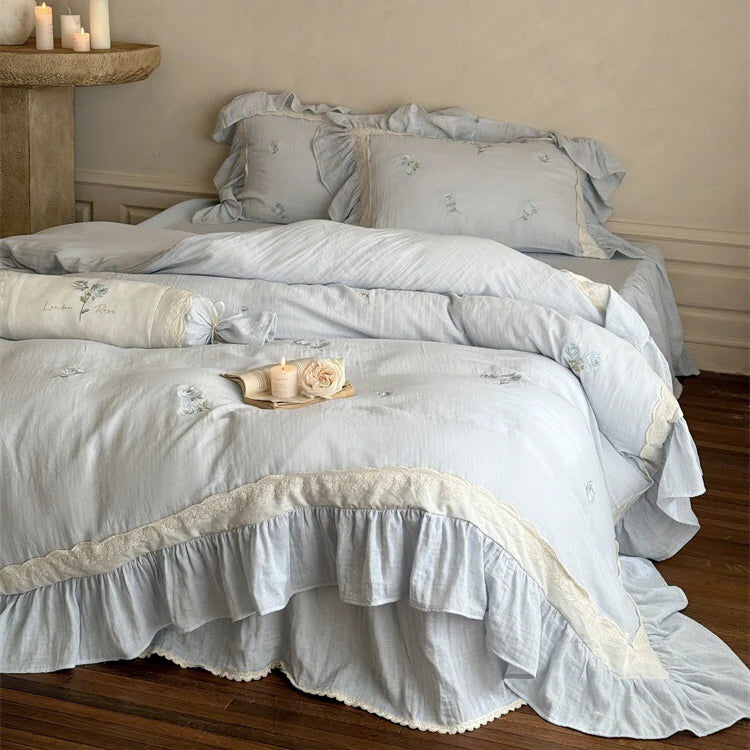 Romantic Blue Rose Cotton Bedding Set
