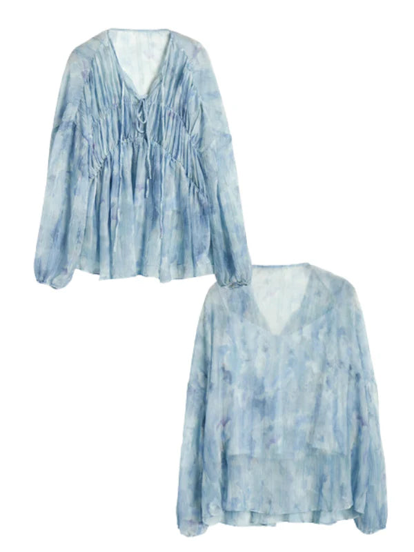 Cloudy Sky Sheer Pleated Blouse