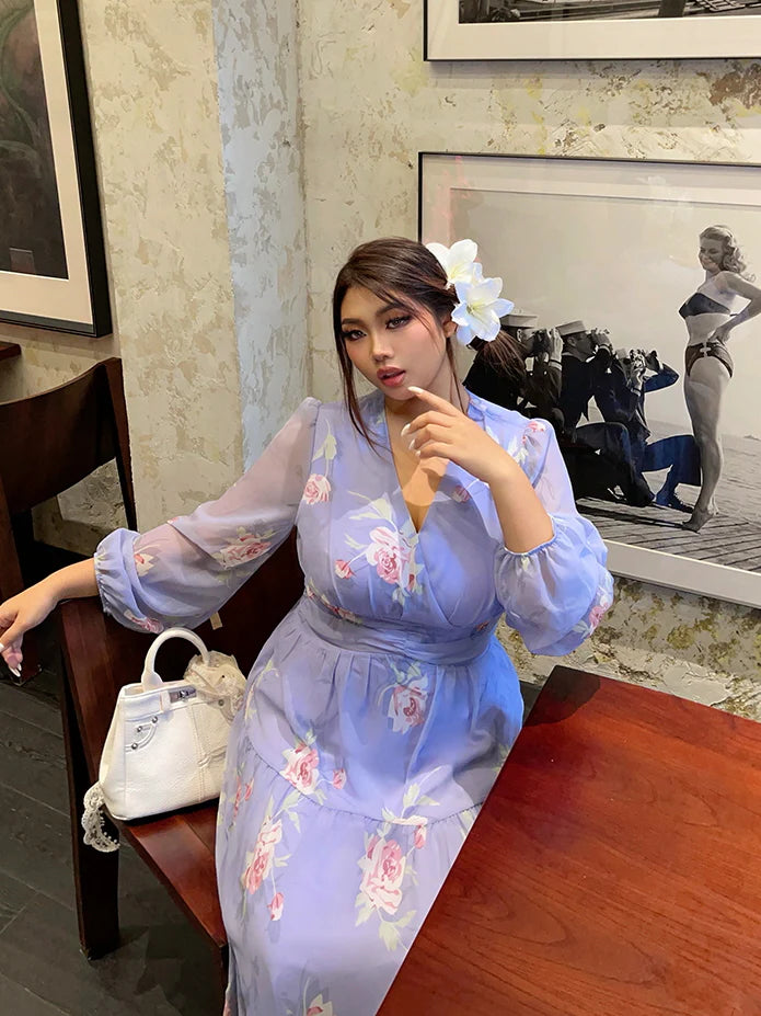 Lavender Rose Garden Chiffon Dress