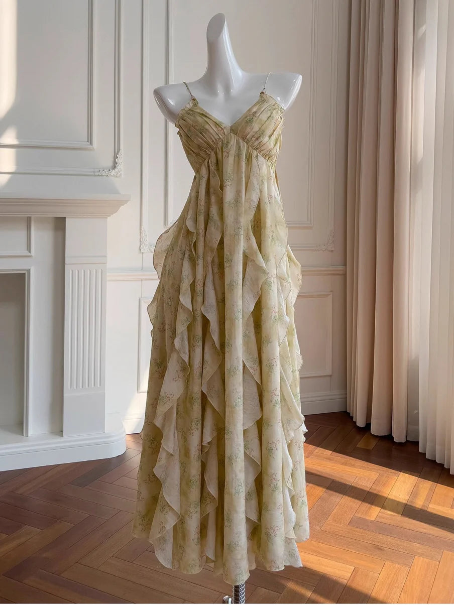 Golden Meadow Ruffle Floral Dress