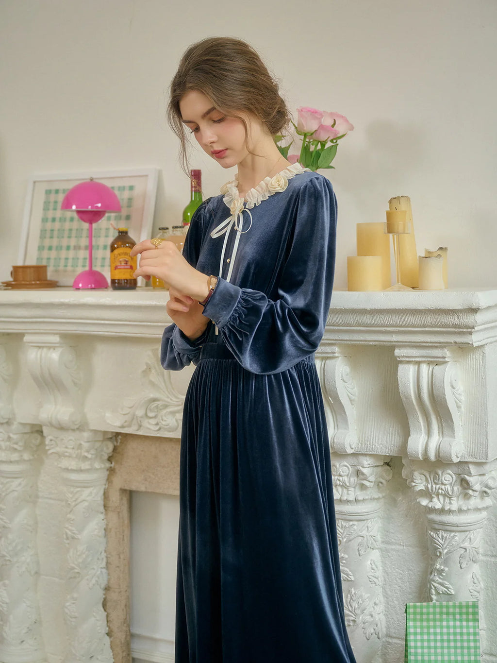 Velvet Rose Collar Blue Dress