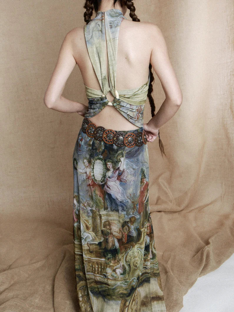 Baroque Allegory Halter Maxi Dress