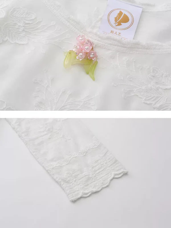 Round Collar Garden Embroidered Blouse