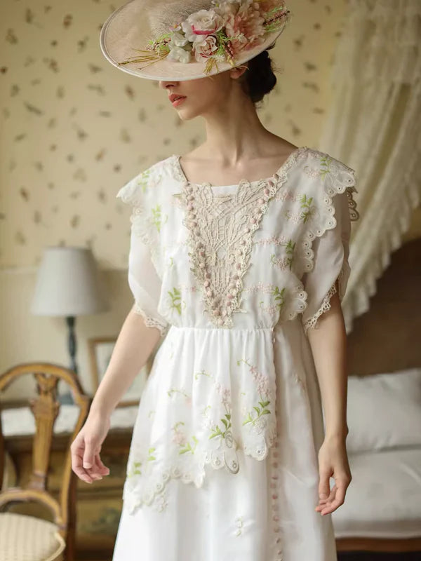 Victorian Floral White Dress