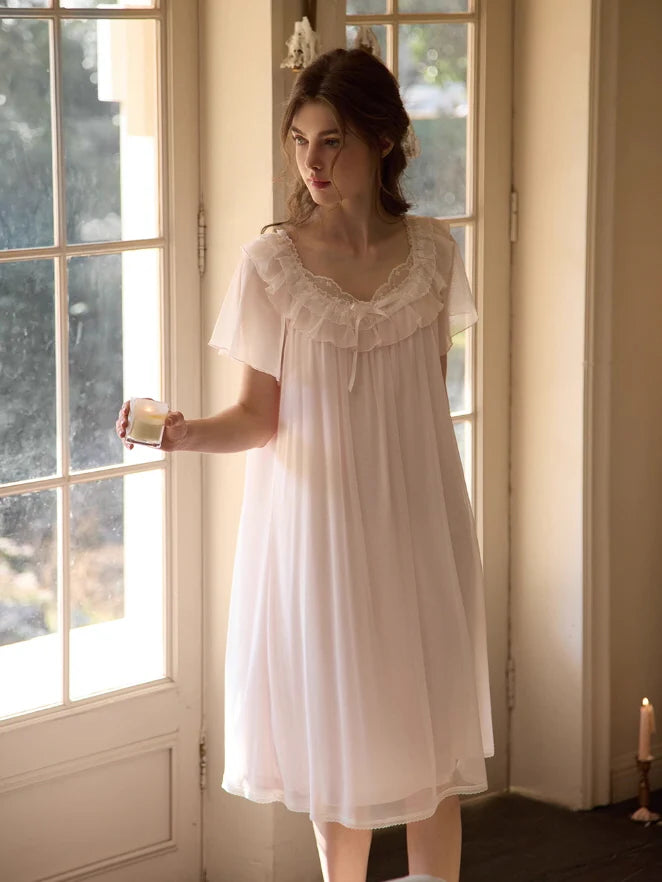 Ethereal Ruffled Lace Nightgown