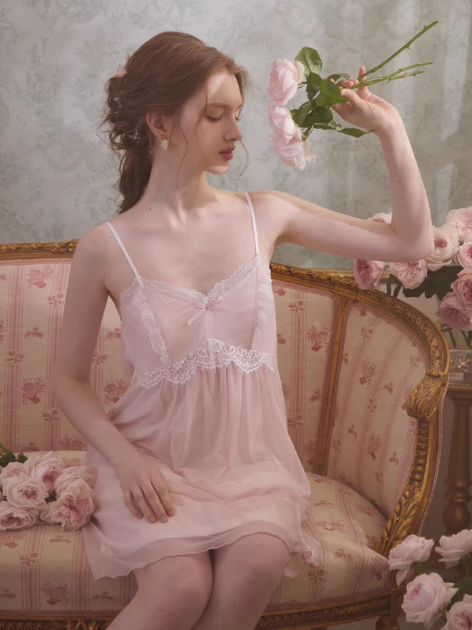 Romantic Lace Trim Chiffon Nightdress