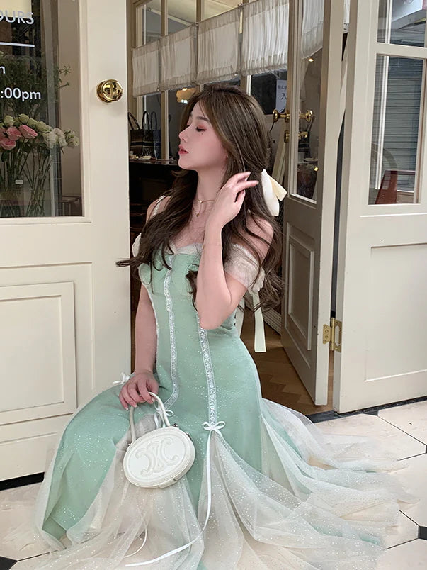 Evelyn's Mint Princess Slit Mesh Dress