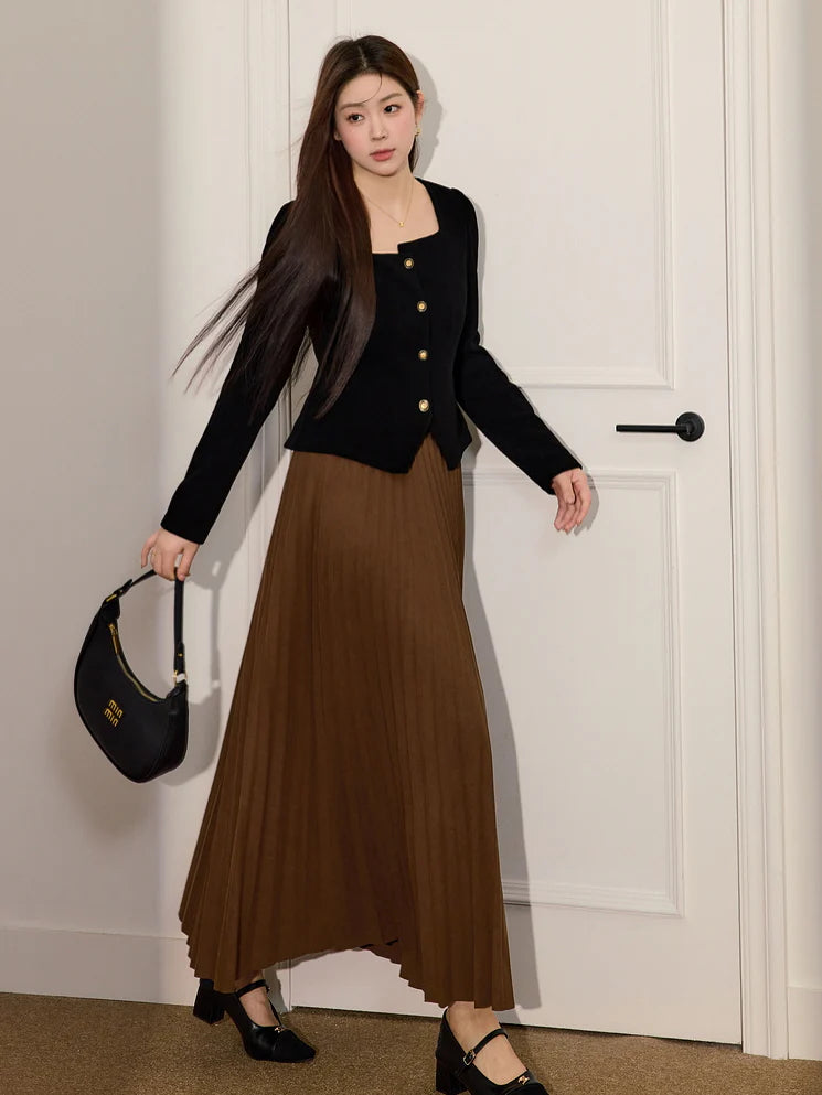 Elegant Black Square-Neck Knit Blazer