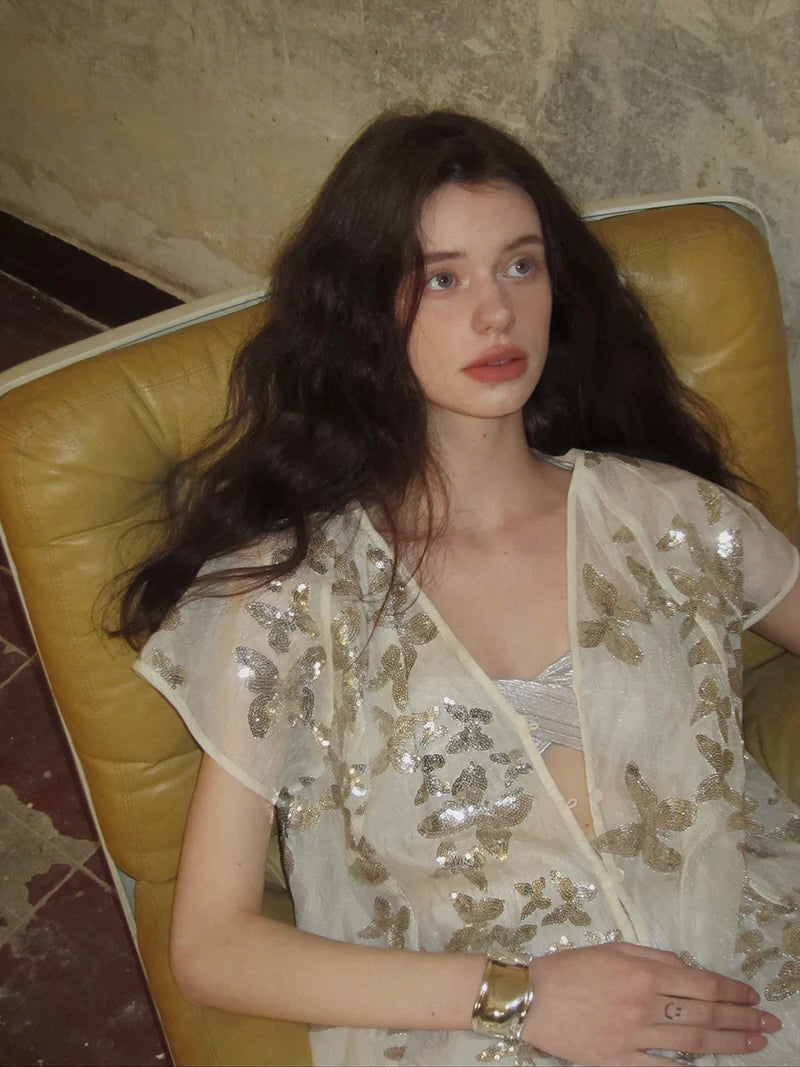 Golden Butterfly Sheer Cardigan Dress