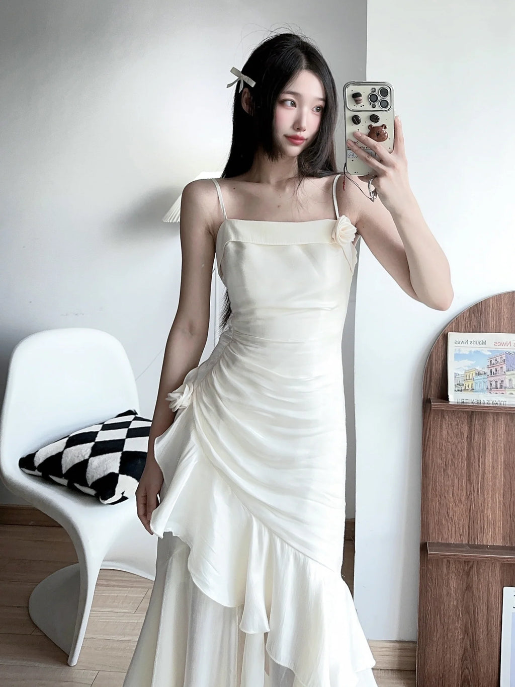 Ivory Dream Rosette Ruffle Gown