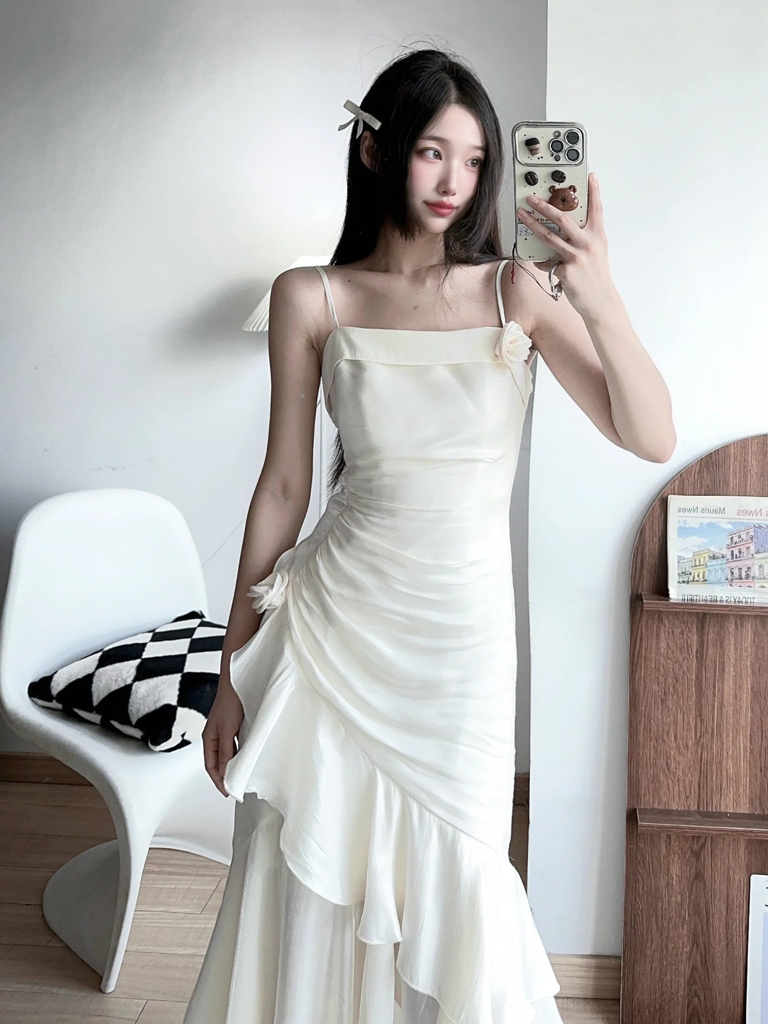 Ivory Dream Rosette Ruffle Gown