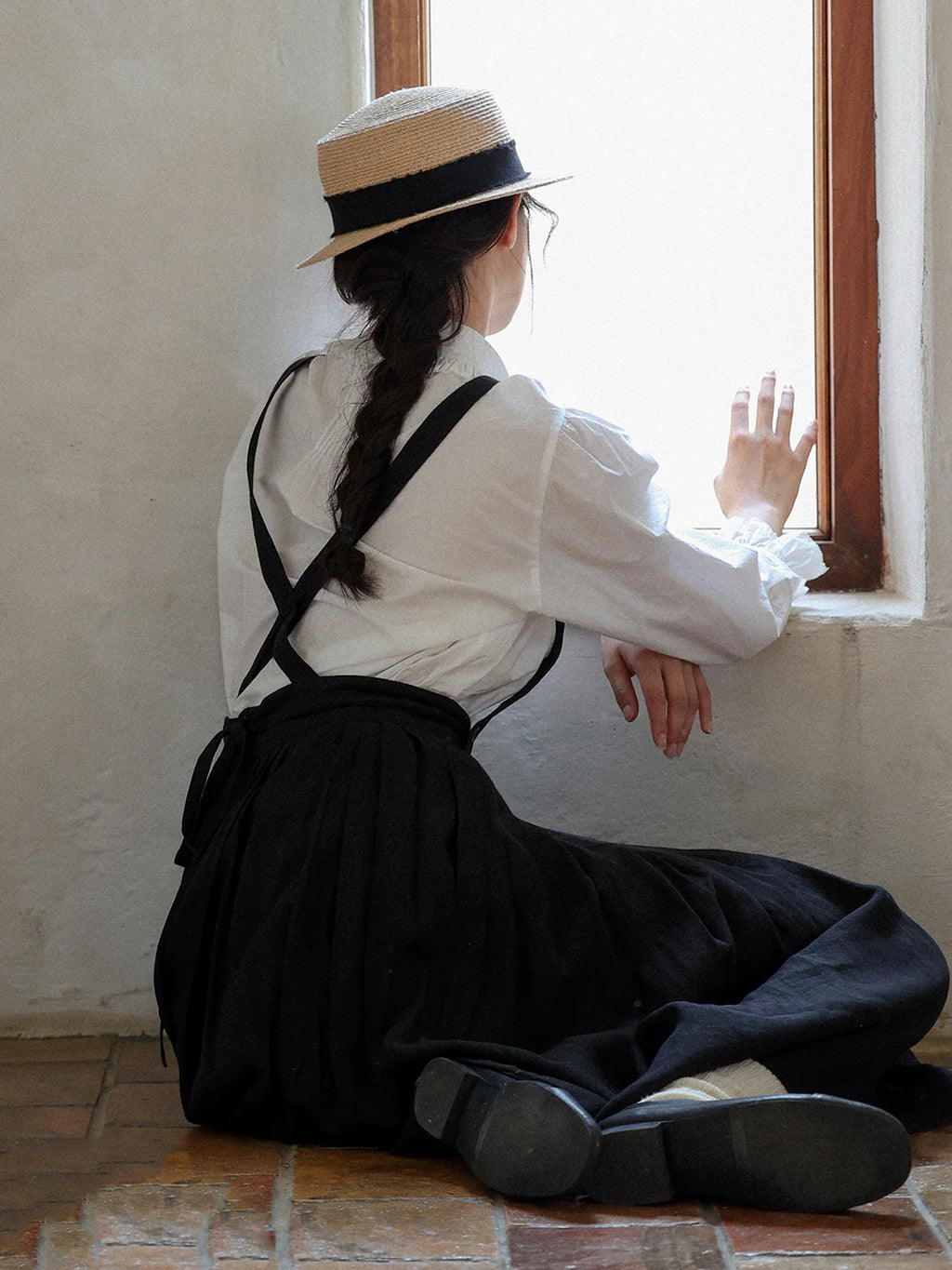 Vintage Linen Suspender Skirt