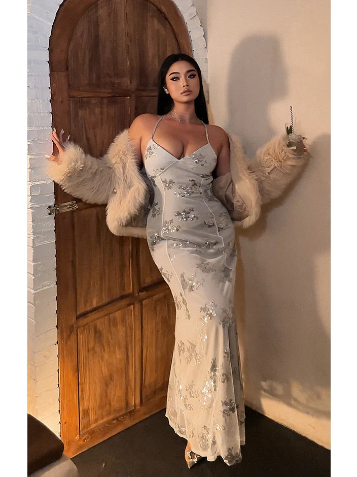 Frosted Bloom Sequin Tulle Gown