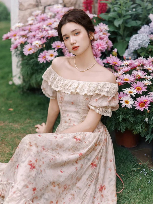 Oil Painting Bloom Lace Dress
