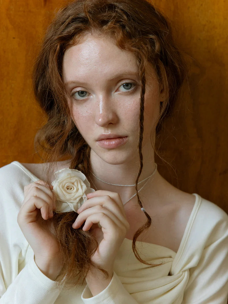 Elegant Rose Ivory Draped Top