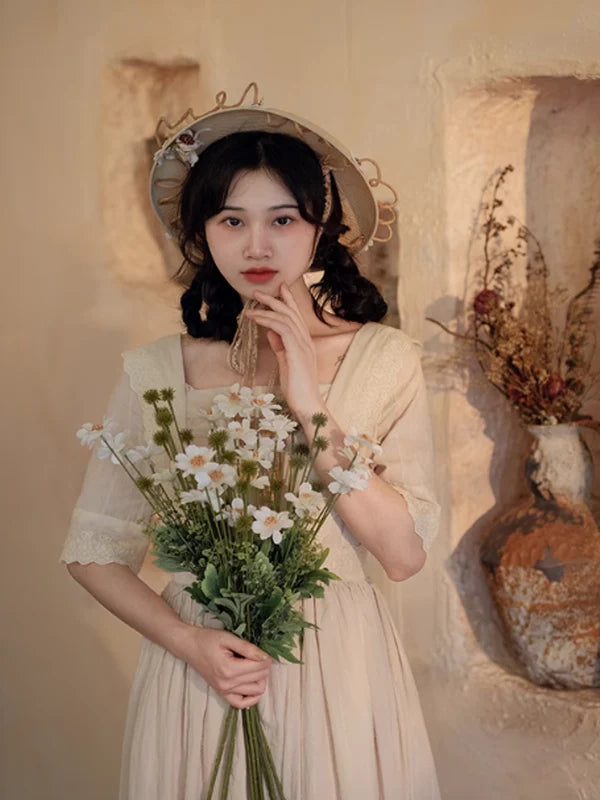 Ivory Elegance Lace-Adorned Dress