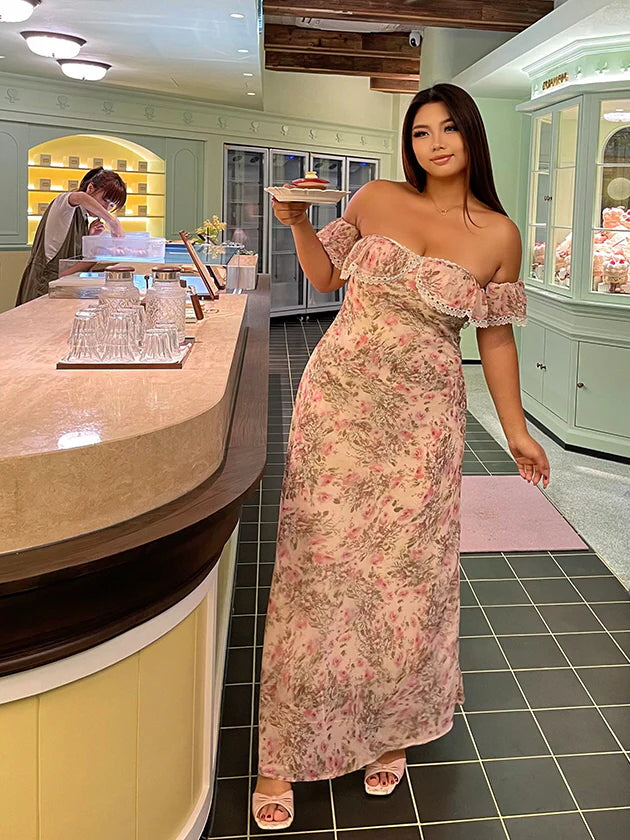 Blush Garden Lace Off-Shoulder Dress