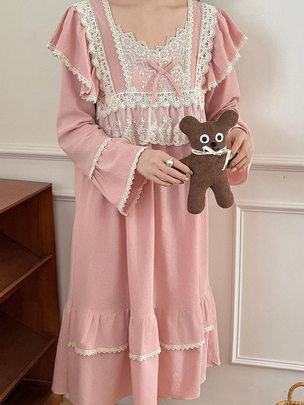 Vintage Lace-Trimmed Cozy Loungewear