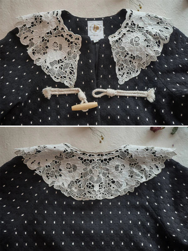 Vintage Polka Dot Lace Collar Coat