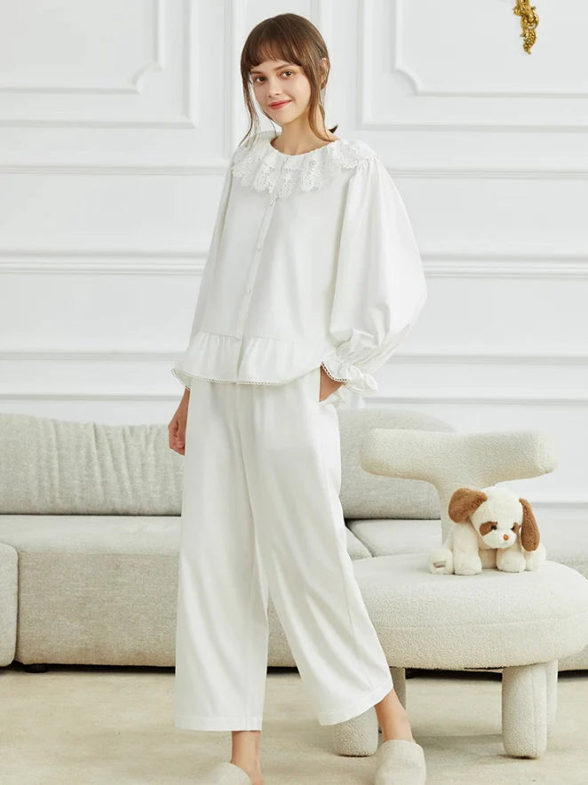 Vintage Lace Collar Cotton Loungewear