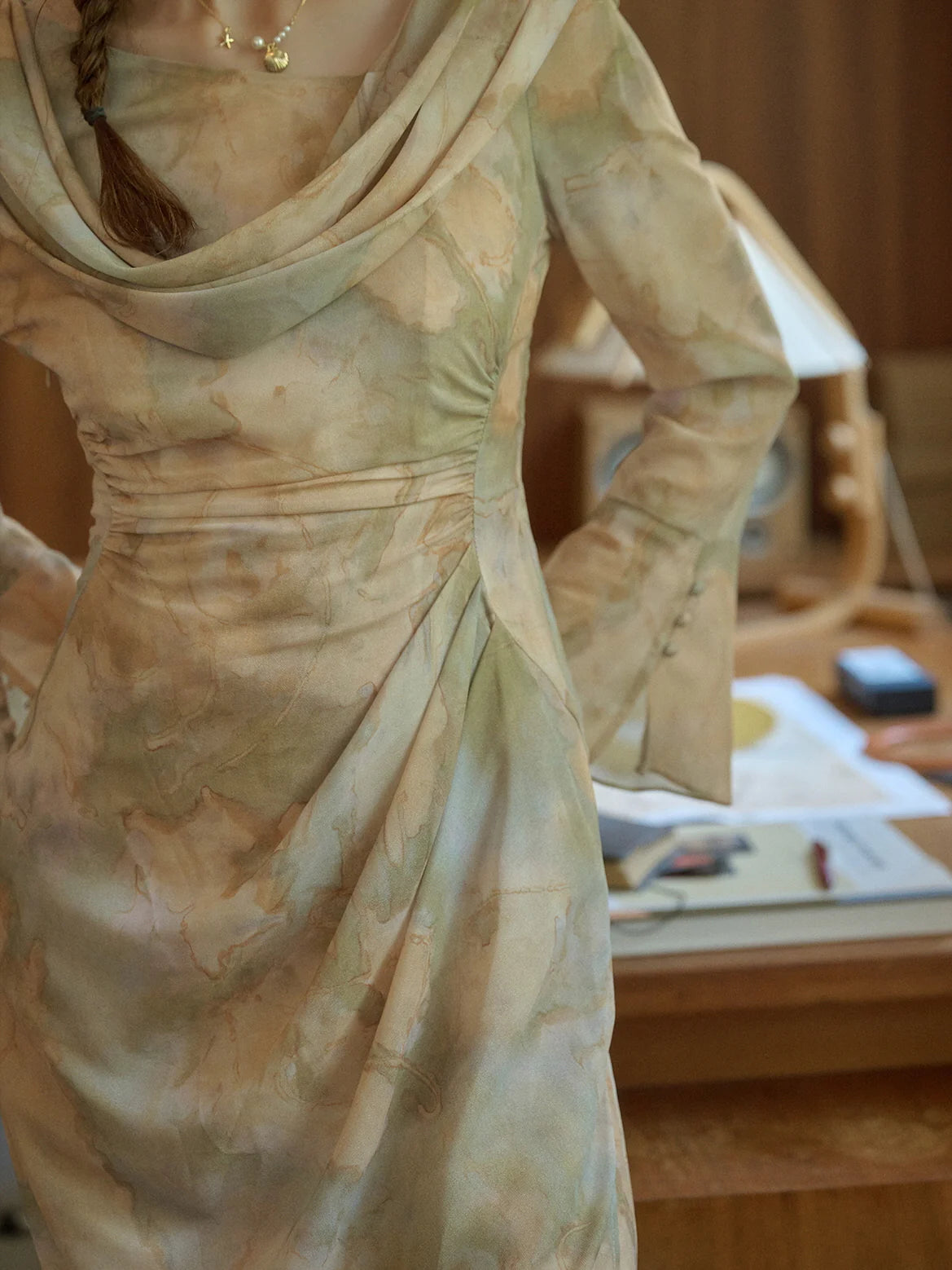 Vintage Painting-Inspired Silhouette Dress