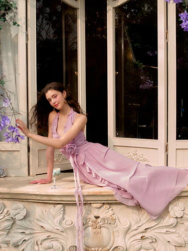 Lilac Rose Cascade Chiffon Dress