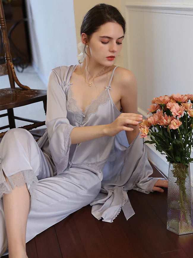 Moonlit Lace Satin Loungewear Trio