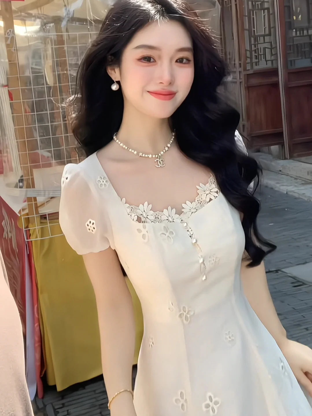 Elegant Daisy Lace White Dress