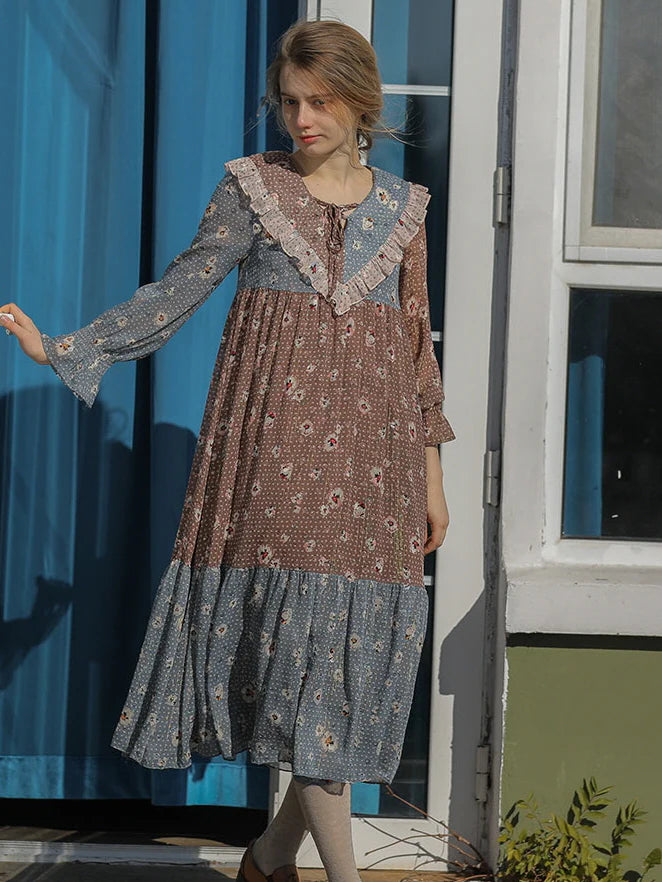 Autumn Patchwork Chiffon Dress