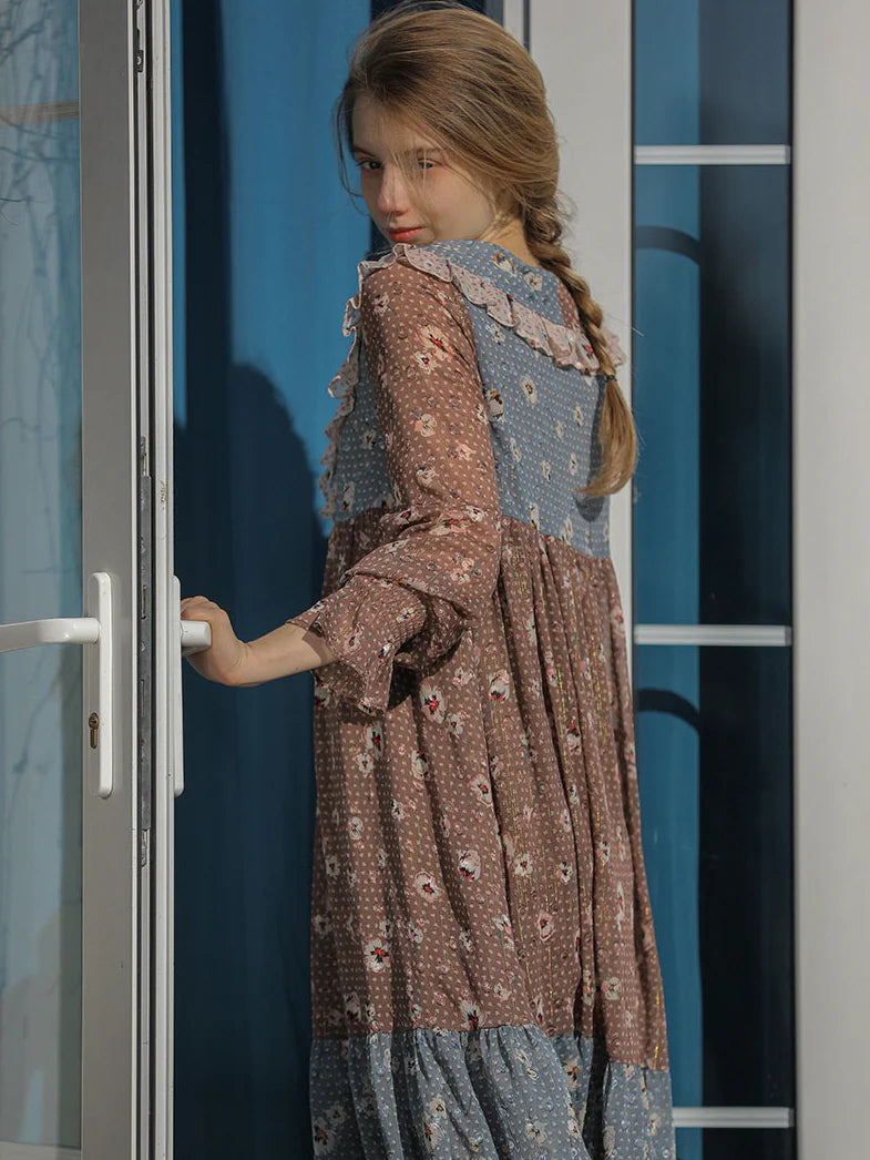 Autumn Patchwork Chiffon Dress