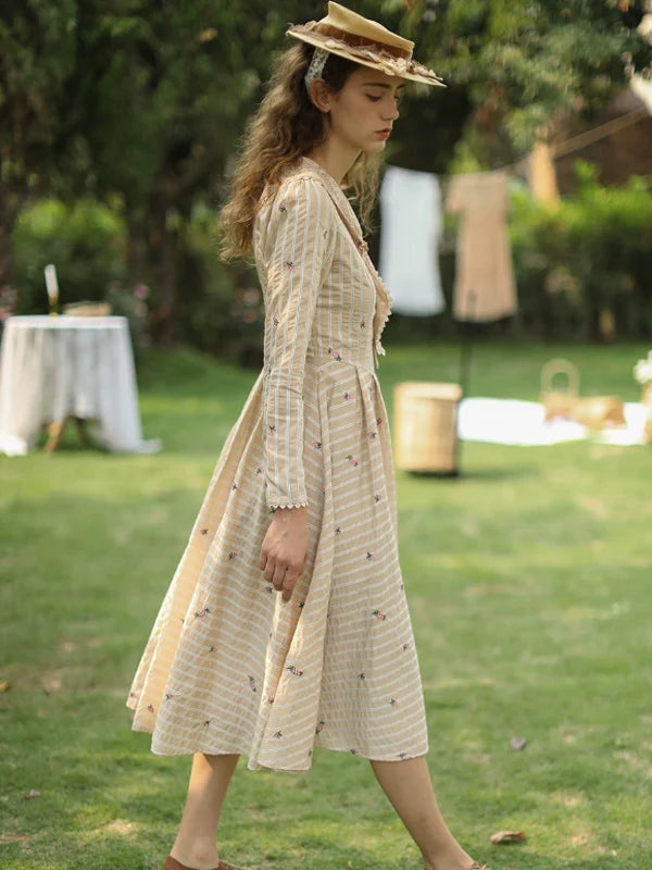 Beige Harmony of Lace Check Dress