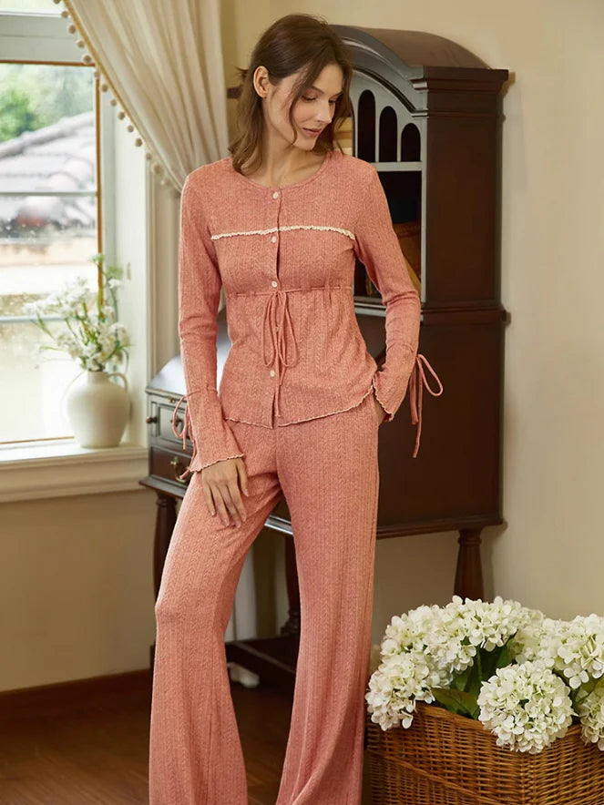 Rosewood Textured Knit Pajama Set