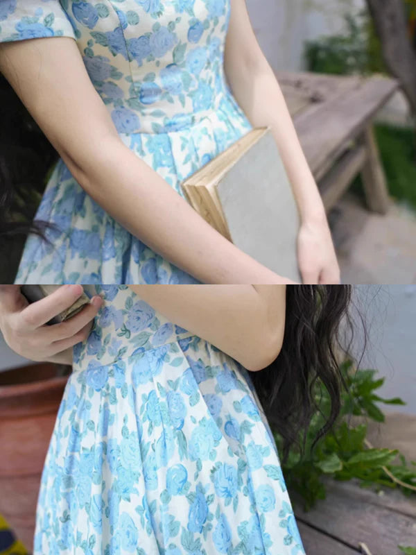Blue Garden Bloom Vintage Dress
